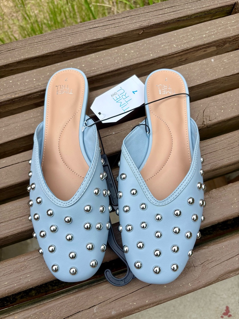Light Blue Studded Slip-On Mules - Women NWT Sz 7